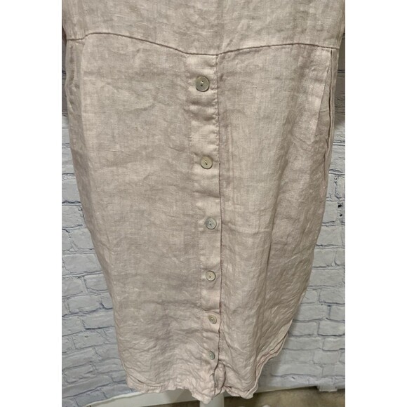 Terzo Millennio Italy Cream Short Sleeve Linen Hi-low Top Button Back Size Large - Picture 5 of 8